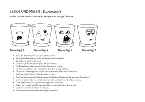 Vorschau - Arbeitsblätter - Lesen und Malen: Blumentöpfe - Seite 1