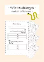 Vorschau - Arbeitsblätter - Wörterschlangen mit Nomen - Vier Schwierigkeitsstufen - Deckblatt