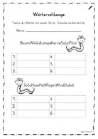 Vorschau - Arbeitsblätter - Wörterschlangen mit Nomen - Vier Schwierigkeitsstufen - Seite 1