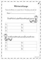 Vorschau - Arbeitsblätter - Wörterschlangen mit Nomen - Vier Schwierigkeitsstufen - Seite 3