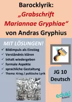Vorschau - Stundenentwürfe - Barocklyrik „Grabschrift Mariannae Gryphiae“ (Andreas Gryphius) | Arbeitsblatt: Kriegslyrik, Analyse, Metrum | mit Einstieg & LÖSUNGEN | Deutsch Klasse 10 - Deckblatt