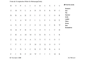 Vorschau - Stationenlernen - Englisch/Suchsel/Werkzeug mit Wortliste/H5P+PDF+MOODLE+Lösung - Deckblatt