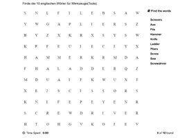Vorschau - Stationenlernen - Englisch/Suchsel/Werkzeug mit Wortliste/H5P+PDF+MOODLE+Lösung - Seite 3