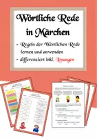 Vorschau - Arbeitsblätter - Wörtliche Rede in Märchen - Deckblatt