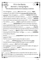 Vista previa - Hojas de trabajo - Textos Cloze - Fill in the Blanks Women´s Voting Rights - Portada