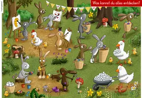 Vorschau - Arbeitsblätter - Wimmelbild Osterhasen | Differenzierte Aufgaben Klasse 1-3 | Ostern Grundschule - Seite 1