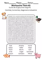 Vorschau - Arbeitsblätter - GRATIS Wortsuche Tiere - Rätsel - Vertretungsunterricht - Deckblatt