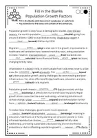 Προεπισκόπηση - Φύλλα εργασίας - Fill in the Blanks - Population Growth Factors- Κείμενα με Συμπλήρωση κενών - Εξώφυλλο