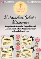 Vorschau - Aufgabenkarten - Der geheime Mutmacher - Mutmacher Missionen zur Förderung von Empathie und Zusammenhalt der Klassengemeinschaft - Deckblatt