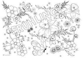 Vorschau - Mal- und Bastelvorlagen - Frühling Ausmalbild in verschiedenen Sprachen - Seite 1