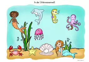 Vorschau - Arbeitsblätter - Interaktiv Unterwasserwelt 1.Klasse, DaZ Lesen und schreiben zu Bildern Wortschatz - Seite 1