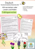Vorschau - Arbeitsblätter - Hörverstehen Frühling Zuhören oder Lesen und Malen. Hörübung Grundschule Kindergarten - Deckblatt