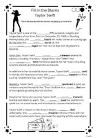 Vista previa - Hojas de trabajo - Texto Cloze - Fill in the Blanks - Taylor Swift - Portada