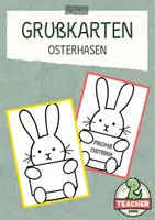 Vorschau - Mal- und Bastelvorlagen - Ostern Grußkarten - Osterhasen mit Schild - Seite 1