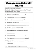 Vorschau - Arbeitsblätter - Übungen zum Akkusativ-Objekt - Satzglieder - Seite 1