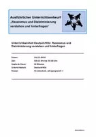 Vorschau - Stundenentwürfe - Unterrichtsentwurf Rassismus verstehen und hinterfragen - Deckblatt