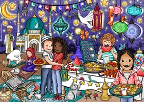Vorschau - Arbeitsblätter - Wimmelbild Bildkarte "Ramadan" / Islam - Seite 1