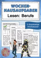Vorschau - Arbeitsblätter - Wochenhausaufgaben Lesen Berufe - Deckblatt
