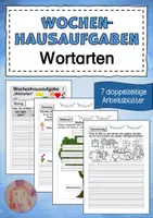 Vorschau - Arbeitsblätter - Wochenhausaufgabe Wortarten Nomen Verben Adjektive - Deckblatt