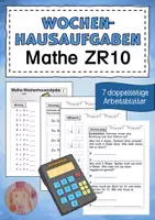 Vorschau - Arbeitsblätter - Wochenhausaufgabe Mathe Zahlenraum 10 - Deckblatt