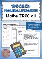 Vorschau - Arbeitsblätter - Wochenhausaufgabe Mathe Zahlenraum 20 - Deckblatt