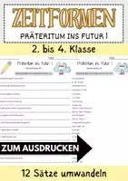 Vorschau - Arbeitsblätter - Präteritum Futur 1 Deutsch Klasse 3 DaZ DaF Geschichte Futur Klasse 4 AB mit Loesungen - Deckblatt