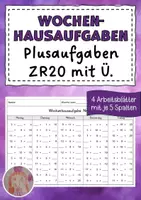 Vorschau - Arbeitsblätter - Wochenhausaufgabe Mathematik, 1.Klasse, Plus im ZR20 mÜ - Deckblatt