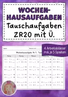 Vorschau - Arbeitsblätter - Wochenhausaufgabe Mathematik, 1.Klasse, Tauschaufgaben im ZR20 mÜ - Deckblatt