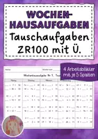Vorschau - Arbeitsblätter - Wochenhausaufgabe Mathematik, 2.Klasse, Tauschaufgaben im ZR100 mÜ - Deckblatt