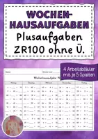 Vorschau - Arbeitsblätter - Wochenhausaufgabe Mathematik, 2.Klasse, Plus im ZR100 oÜ - Deckblatt