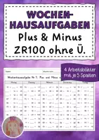 Vorschau - Arbeitsblätter - Wochenhausaufgabe Mathematik, 2. Klasse, Plus und Minus im ZR100 oÜ - Deckblatt