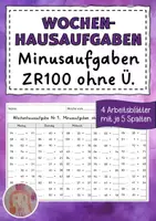 Vorschau - Arbeitsblätter - Wochenhausaufgabe Mathematik, 2.Klasse, Minus im ZR100 oÜ - Deckblatt