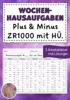 Vorschau - Arbeitsblätter - Wochenhausaufgaben: Rechnen im Zahlenraum bis 1000 mit Übergang - Deckblatt