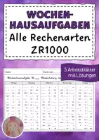 Vorschau - Arbeitsblätter - Wochenhausaufgabe Mathe, 3.Klasse, alle Rechenarten gemischt ZR1000 - Deckblatt