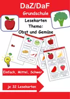 Vorschau - Arbeitsblätter - Lesekarten einfach bis schwer Thema Obst & Gemüse 1. bis 2. Klasse Deutsch, DaZ/DaF, Fremdwörter Spiel - Deckblatt