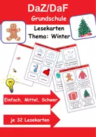 Vorschau - Arbeitsblätter - Lesekarten einfach bis schwer Thema Winter 1. bis 2. Klasse Deutsch, DaZ/DaF, Fremdwörter Spiel - Deckblatt