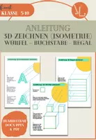 Vorschau - Arbeitsblätter - 3 Anleitungen (Würfel Regal Buchstabe) 3D Parallelperspektive Isometrie - Deckblatt