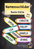 Vorschau - Mal- und Bastelvorlagen - Bunte Namensschilder in Stiftform (PDF/PPT) - Deckblatt