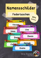 Vorschau - Anderer Materialtyp - Bunte Namensschilder in Federtaschen-Form (PDF/PPT) - Deckblatt