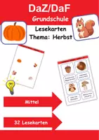 Vorschau - Arbeitsblätter - Lesekarten mittelschwer Thema Herbst 1. bis 2. Klasse Deutsch, DaZ/DaF, Fremdwörter Spiel - Deckblatt
