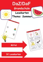 Vorschau - Arbeitsblätter - Lesekarten mittelschwer Thema Sommer 1. bis 2. Klasse Deutsch, DaZ/DaF, Fremdwörter Spiel - Deckblatt