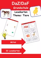 Vorschau - Arbeitsblätter - Lesekarten mittelschwer Thema Tiere 1. bis 2. Klasse Deutsch, DaZ/DaF, Fremdwörter Spiel - Deckblatt