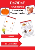 Vorschau - Arbeitsblätter - Lesekarten schwer Thema Herbst 1. bis 2. Klasse Deutsch, DaZ/DaF, Fremdwörter Spiel - Deckblatt