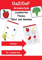 Vorschau - Arbeitsblätter - Lesekarten schwer Thema Obst & Gemüse 1. bis 2. Klasse Deutsch, DaZ/DaF, Fremdwörter Spiel - Deckblatt