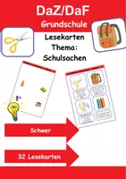 Vorschau - Spiele - Lesekarten schwer Thema Schulsachen 1. bis 2. Klasse Deutsch, DaZ/DaF, Fremdwörter Spiel - Deckblatt