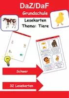 Vorschau - Arbeitsblätter - Lesekarten schwer Thema Tiere 1. bis 2. Klasse Deutsch, DaZ/DaF, Fremdwörter Spiel - Deckblatt