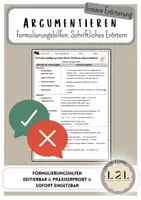 Vorschau - Arbeitsblätter - Formulierungshilfen - Lineare Erörterung/ Argumentation - editierbar - Deckblatt