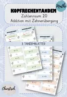 Vorschau - Aufgabenkarten - Kopfrechentandem im ZR 20 - Addition mit Zehnerübergang - Deckblatt