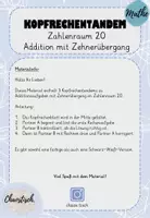 Vorschau - Aufgabenkarten - Kopfrechentandem im ZR 20 - Addition mit Zehnerübergang - Seite 1
