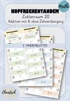 Vorschau - Aufgabenkarten - Kopfrechentandem im ZR 20 - Addition mit & ohne Zehnerübergang - Deckblatt